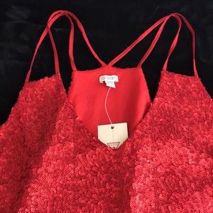 NWT Red Guess V-Neck Sequin Top - XL